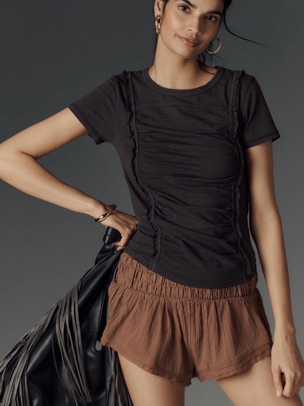 Pilcro by Anthropologie Smocked Front Tee